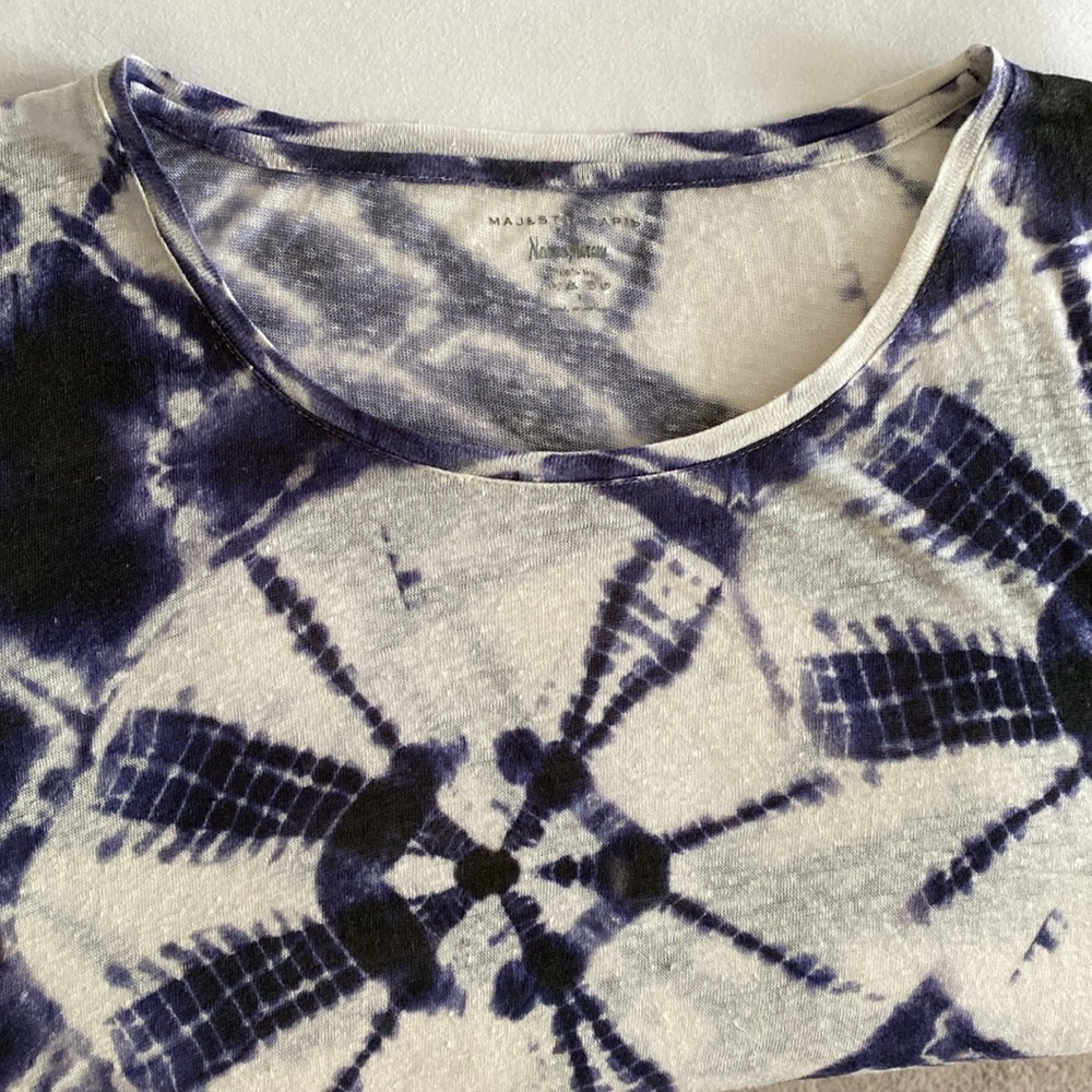 Neiman Marcus 100% Linen Knit Jersey T Shirt Indigo Sea Urchin Print Coastal L